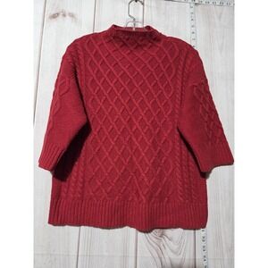Vince Camuto Sweater Womens‎ Small Red Mock Neck Cable Knit Pullover Cotton